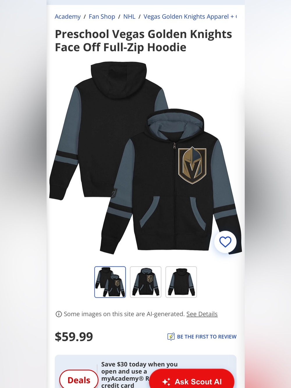NHL Vegas Golden Knights Preschool Face Off Full-Zip Hoodie - Picture 3 of 14